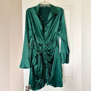 SHEIN Emerald Green Satin Wrap Dress